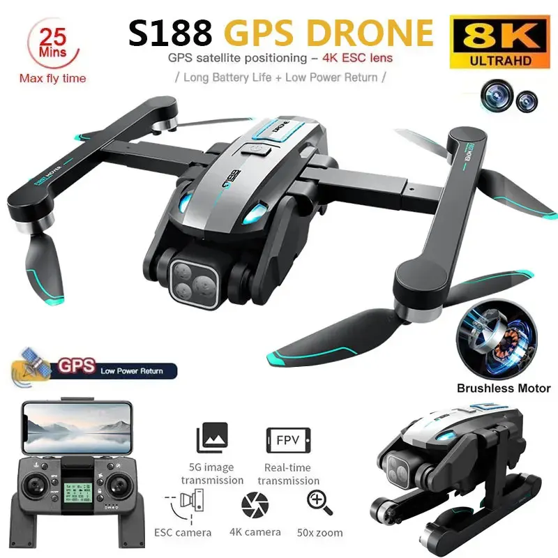 S188 Professional 8K GPS Drone - مراجعة Drone Camera Professional وسعره